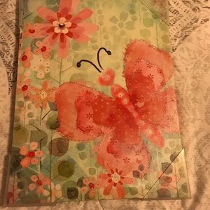 Pink and blue butterfly painting